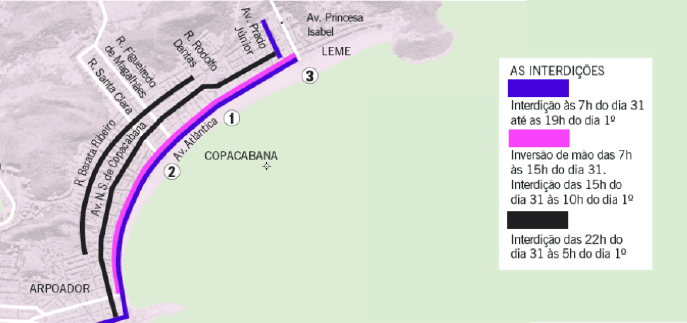 Copacabana tem esquema especial de trânsito para o réveillon