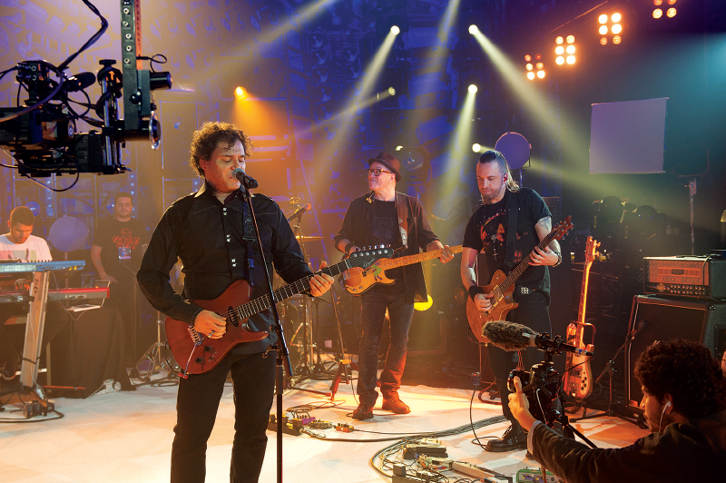 Frejat, Liminha e Thiago Castanho gravando o projeto Rock in Rio 30 Anos Box Brasil