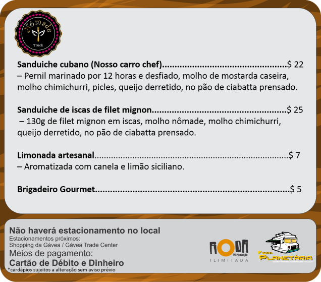 Cardápios nomade julho Cardápios nomade julho