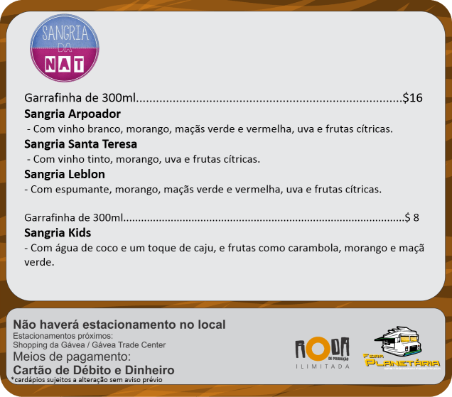 Cardápios sangria da nat julho Cardápios sangria da nat julho