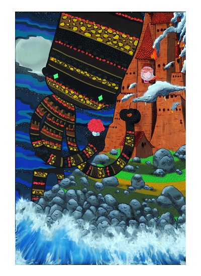 Trabalho O Incendiário, feito em técnica mista sobre tela.<br> Trabalho O Incendiário, feito em técnica mista sobre tela.<br>