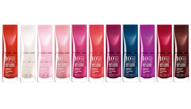 Na feira Beauty Week 2011, que aconteceu em São Paulo, a marca Bourjois Paris apresentou uma nova coleção de esmaltes de alta duração, a 10 Days Nail Enamel. Os produtos têm uma fórmula enriquecida com pro-silício, que faz o esmalte ter duração de até 10<br>