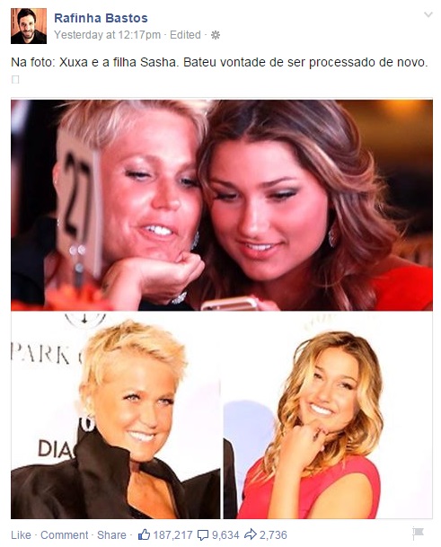Rafinha Bastos causa polêmica mais uma vez com piada, dessa vez ao falar sobre Xuxa e Sasha