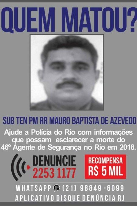 Subtenente é 43º policial assassinado este ano no Rio