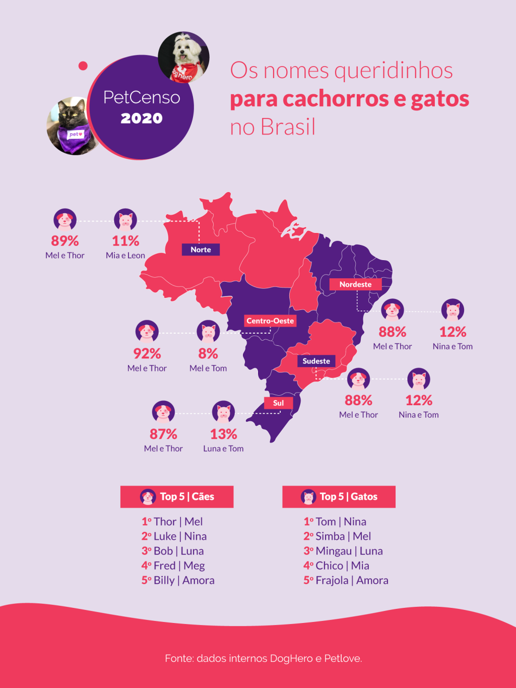 censo pet Gráfico mostra os nomes de cães e gatos mais populares no país, além das raças mais queridas do brasileiros