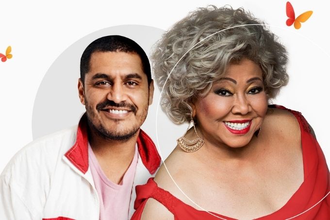 Montagem com fotos de Criolo e Alcione