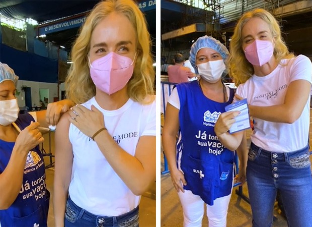 Emocionada, Angélica toma vacina contra Covid-19, mas não vai de táxi