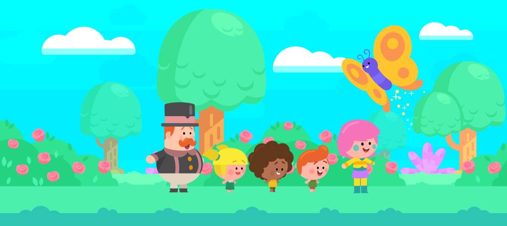 Primavera Mundo Bita Ilustração mostra os personagens do Mundo Bita num fundo multicolorido