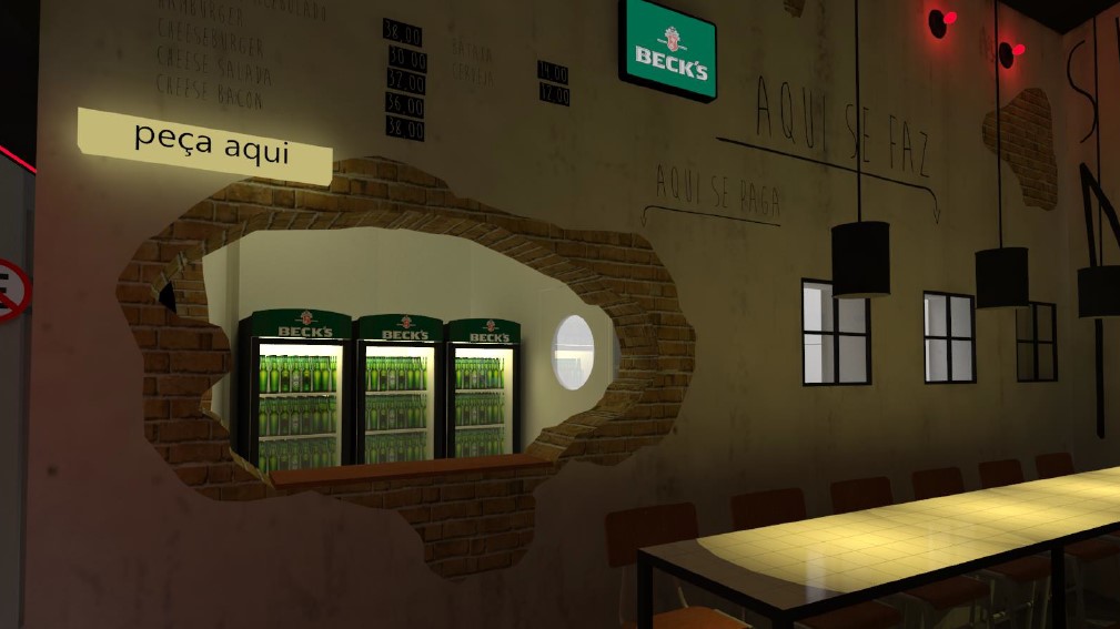 Tijolos aparentes, geladeiras abastecidas de sugest&otilde;es et&iacute;licas em mesa compartilhada: parte do projeto