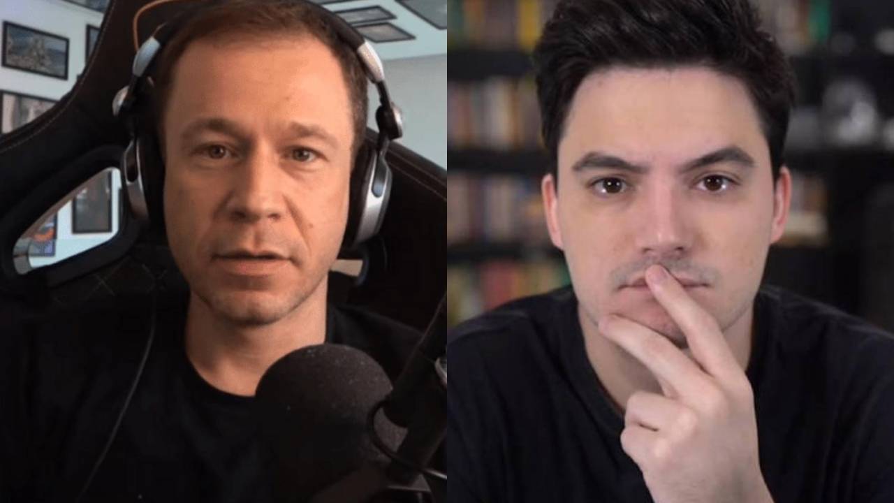 Foto mostra Tiago Leifert apresentando live e Felipe Neto em vídeo