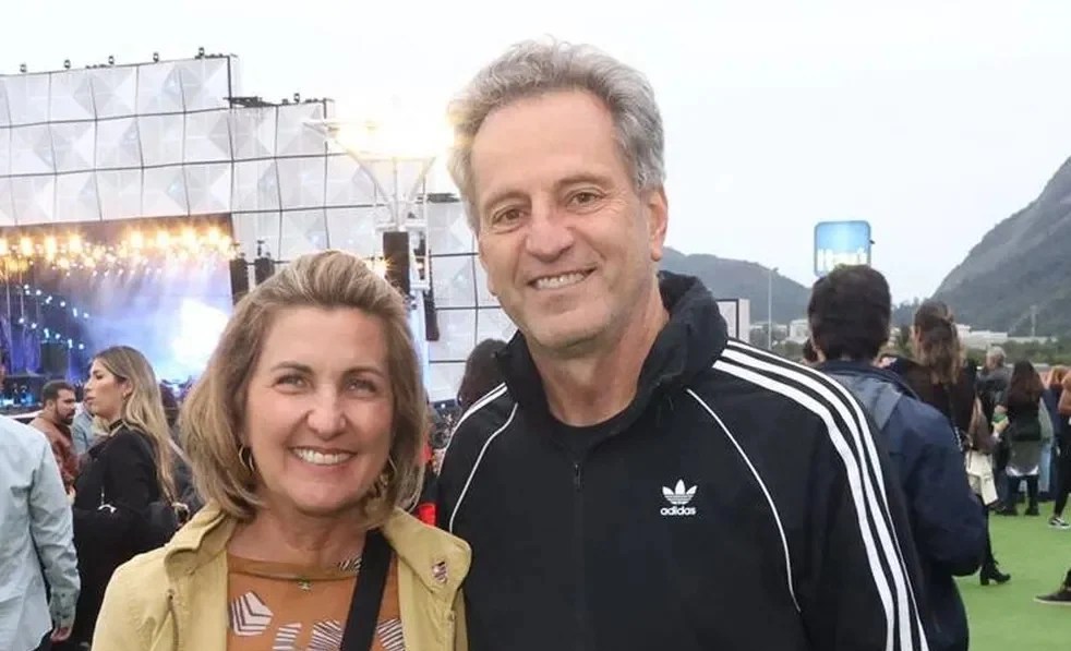 Ângela Machado, o marido, Rodolfo Landim, presidente do Flamengo