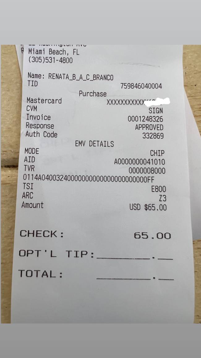 nota fiscal Nota fiscal de restaurante em Miami